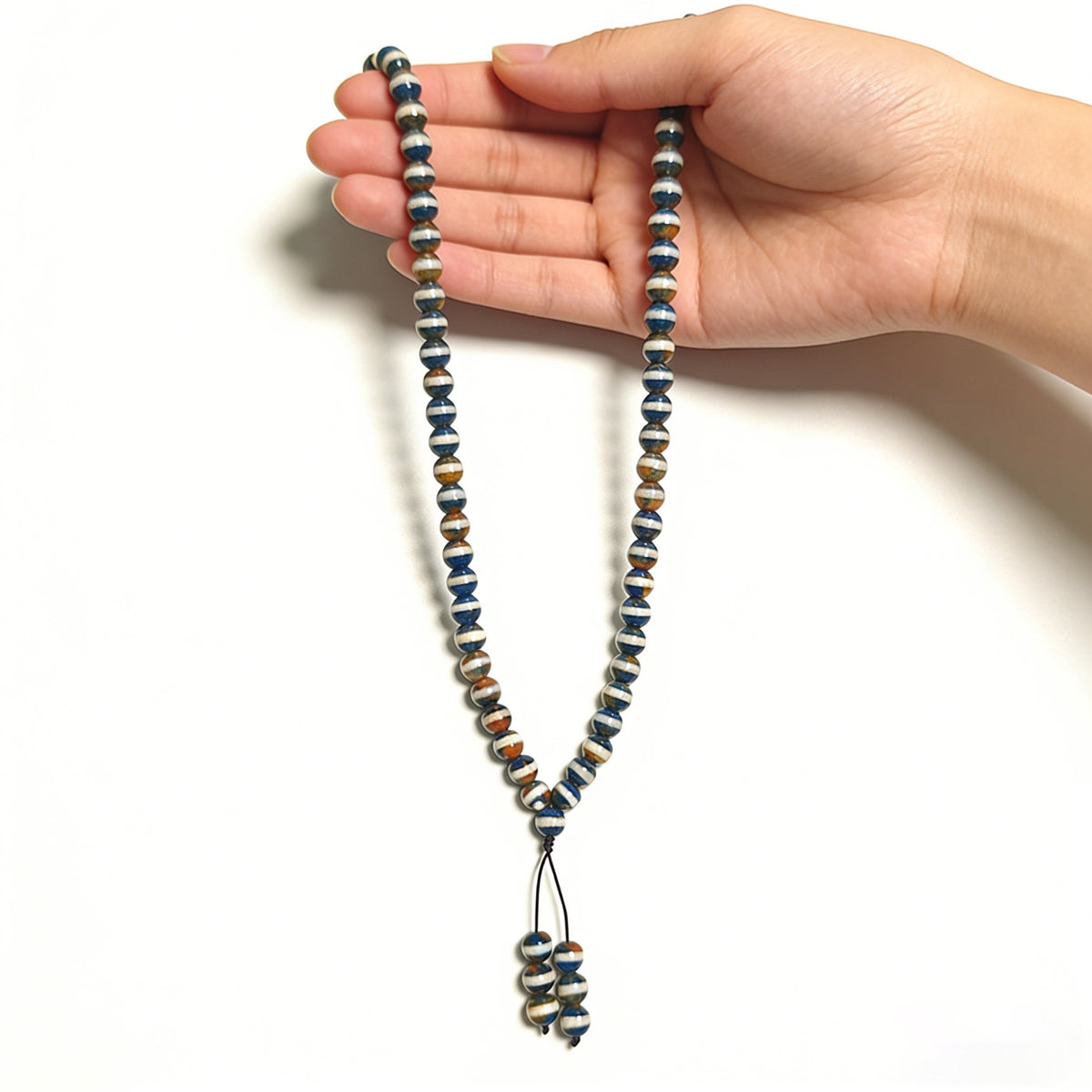Natural Tibetan Aged Agate One-Line Medicine Buddha 108-Bead Mala, 10×10mm