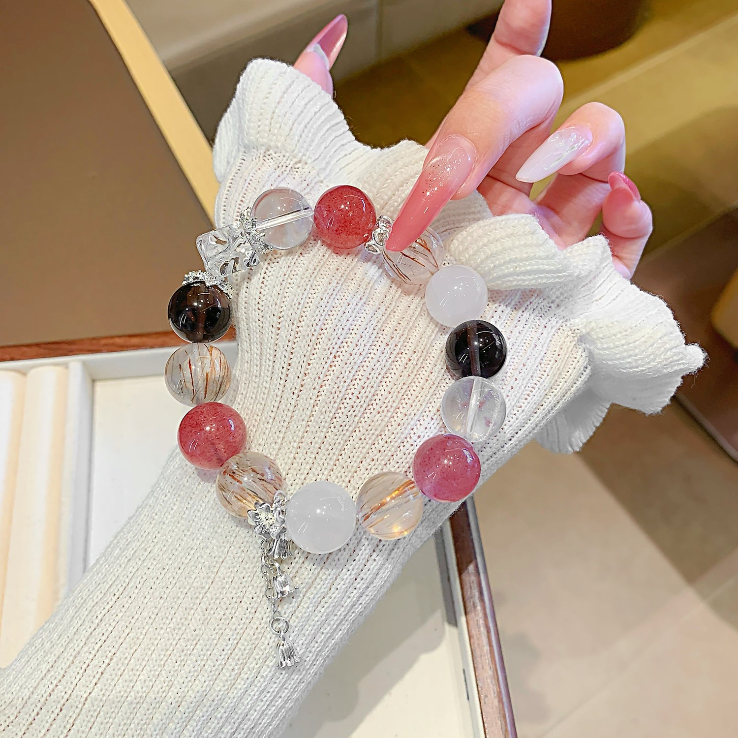 Natural Multi-Gemstone Strawberry Quartz Bracelet – DIY Customizable Design