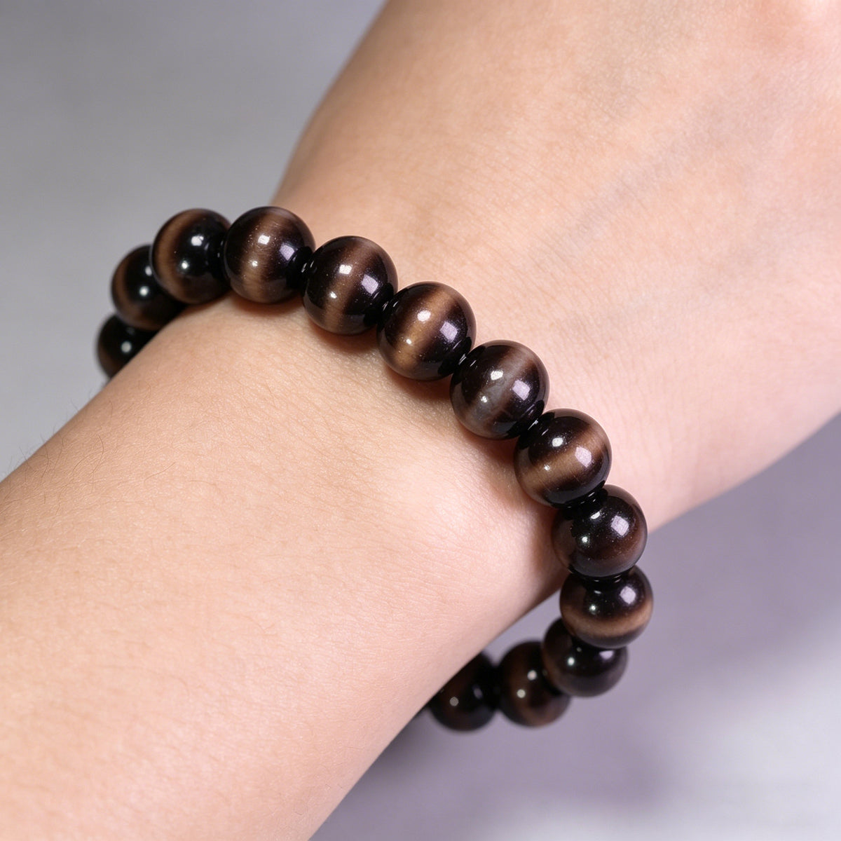 Natural Tibetan Agate One-Line Dzi Bead Bracelet, 10×10mm