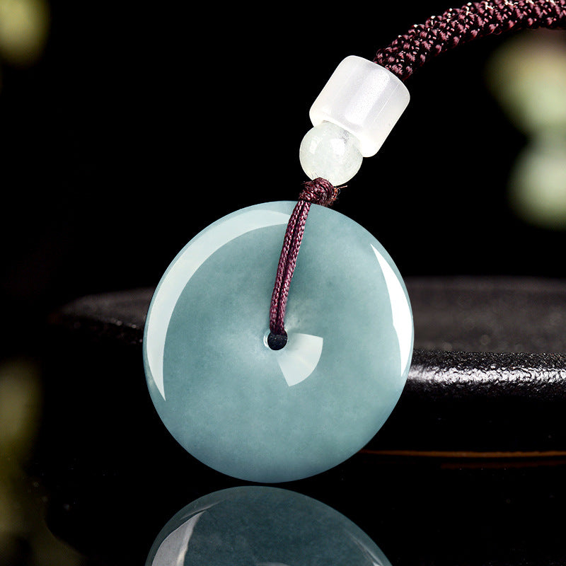 Natural Blue Water Jadeite Peace Amulet Pendant – A-Grade Jade, Spiritual Protection Talisman