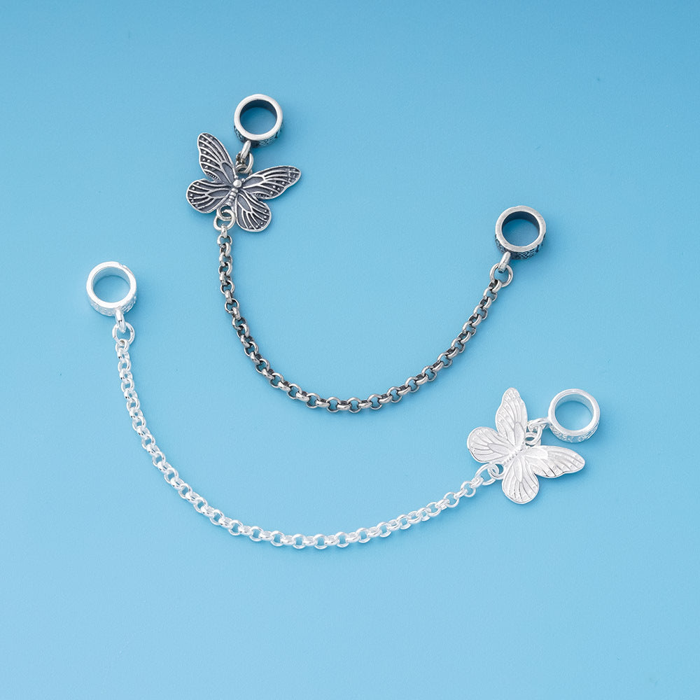 S925 Sterling Silver Double-Ring Butterfly Spacers Charms – DIY Crystal Bracelet Accessories