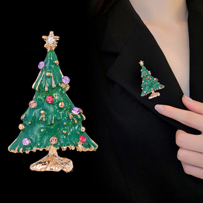 Alloy Diamond Drip Christmas Tree Brooch Fashionable Christmas Accessory