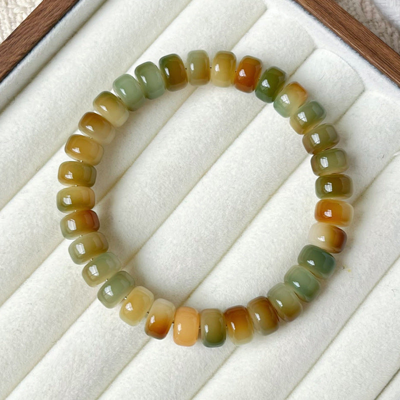 Natural Bodhi Root Tablet-Shaped Bead Bracelet