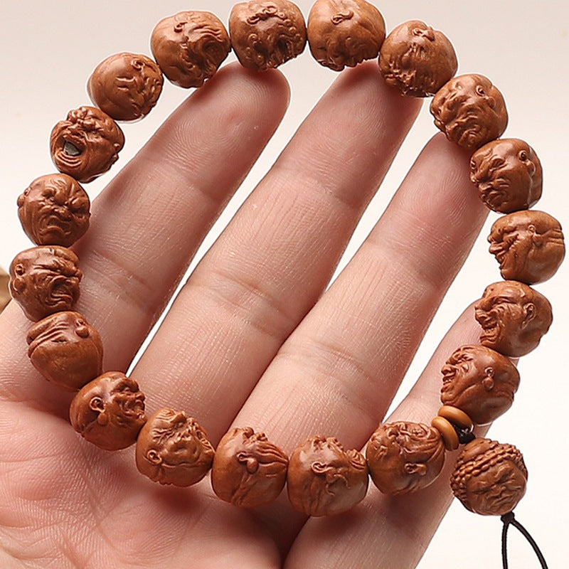 Hand-Carved Dragon Pattern Peach Pit Eighteen Fierce Monks Bracelet