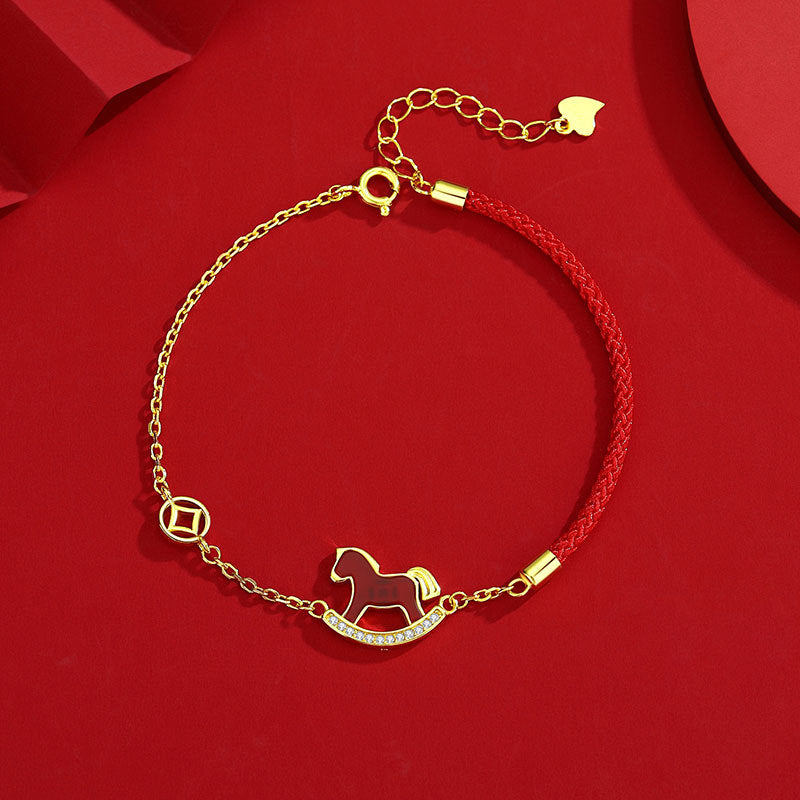 Red Agate "Ride into Wealth" Bracelet for Women with S925 Sterling Silver – Year of the Horse Gift