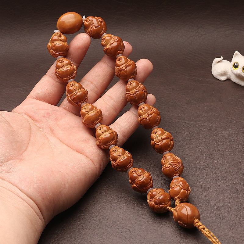 Hand-Carved Natural Olive Pit Maitreya Buddha Bracelet Unisex Bead Bracelet 18*21mm