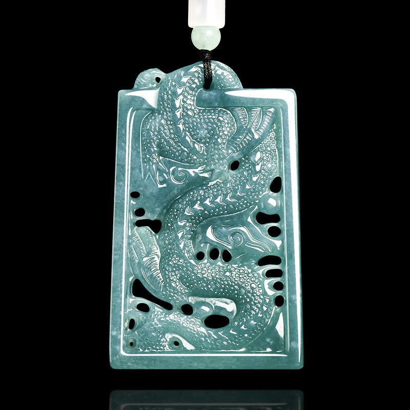 Natural Ice Blue Jadeite Hollow Dragon Pendant – Genuine A-Grade Blue Water Jade, Zodiac Dragon Talisman for Power & Protection