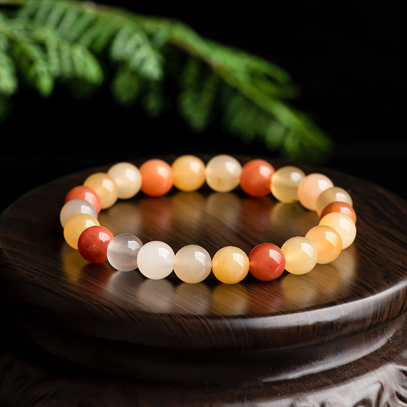 Natural Xinjiang Golden Silk Jade Round Bead Bracelet