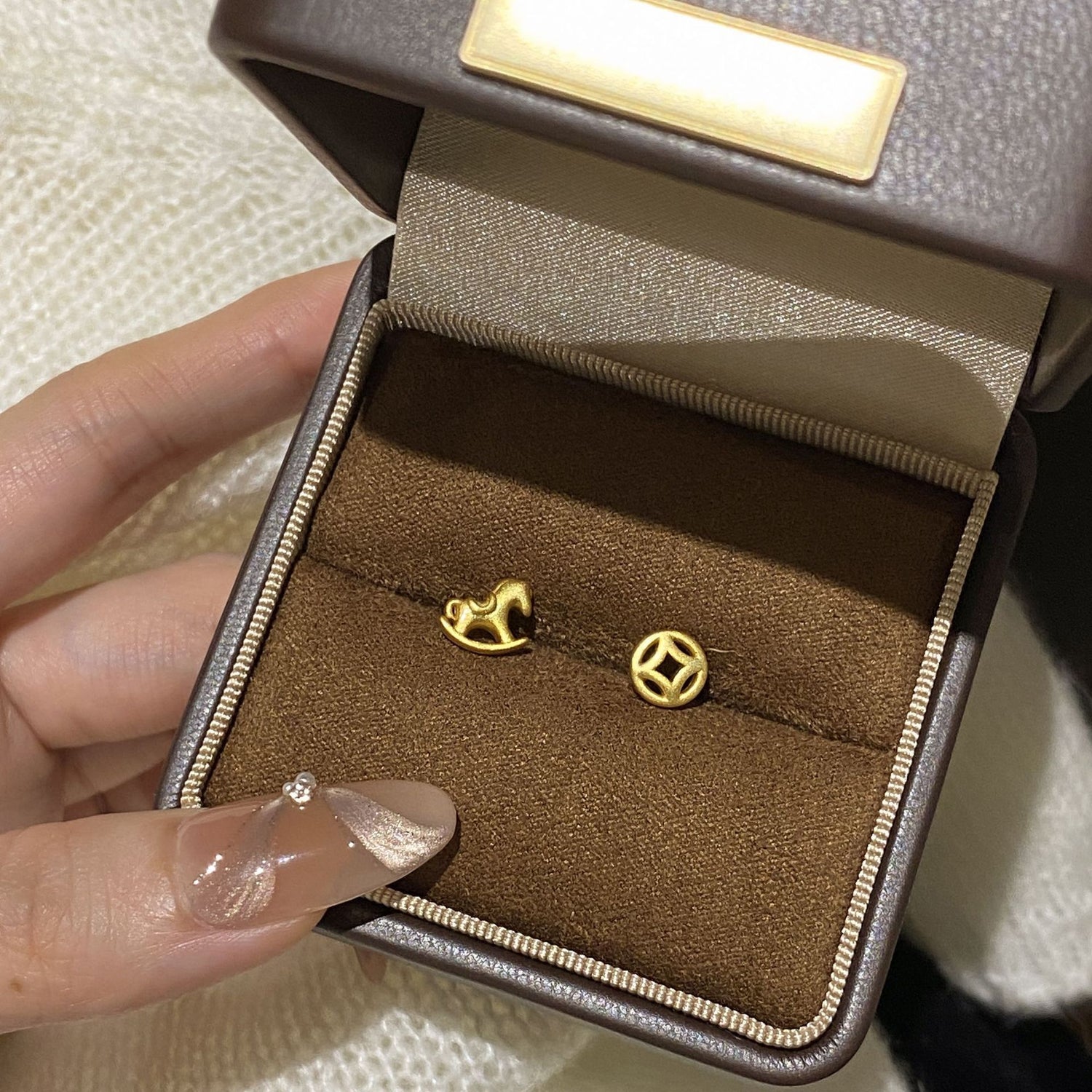 Women’s S925 Sterling Silver Asymmetric Wood Horse and Coin Stud Earrings – Year of the Horse