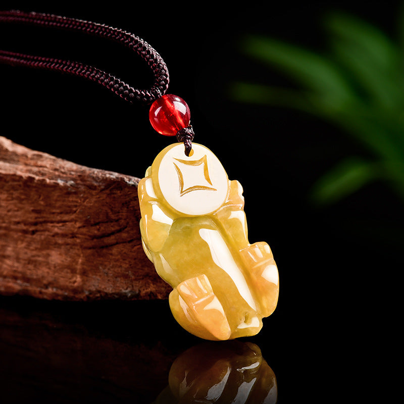 Natural Burmese A-Grade Jadeite Pixiu Pendant – Yellow-Tinted Jade, Protective Talisman
