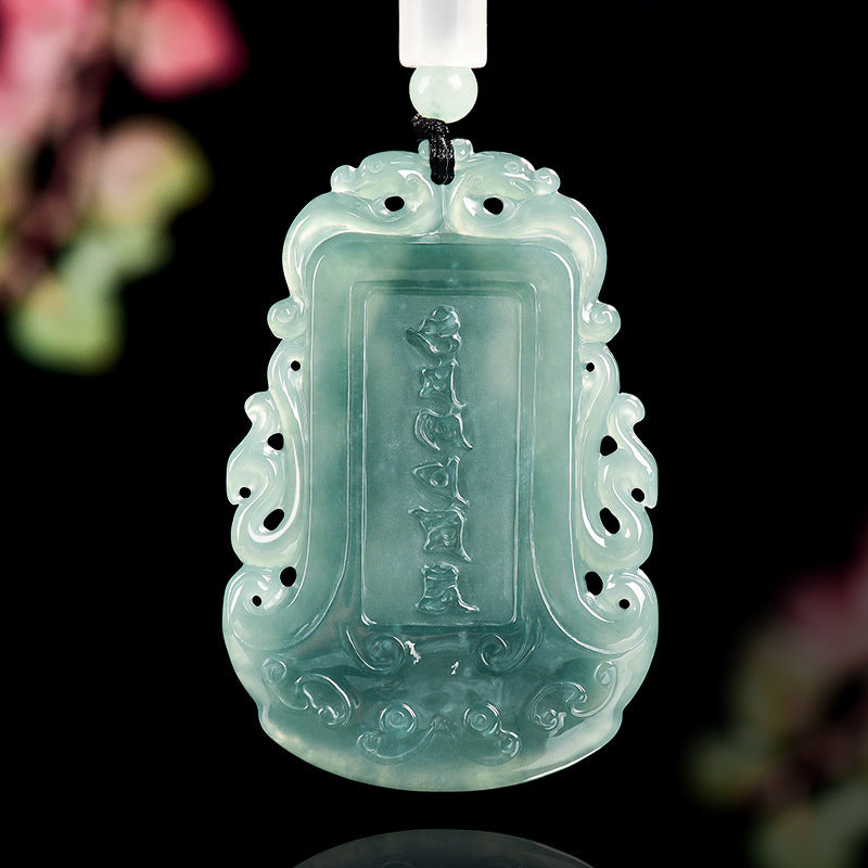 Natural Blue Water Jadeite Mahasthamaprapta Guanyin Pendant – A-Grade Ice-Type Jade, Compassion & Protection Talisman