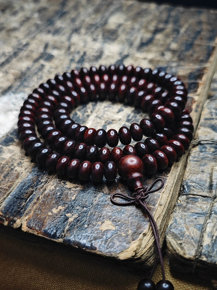 108 Beads of Small Leaf Purple Sandalwood Mala Beads