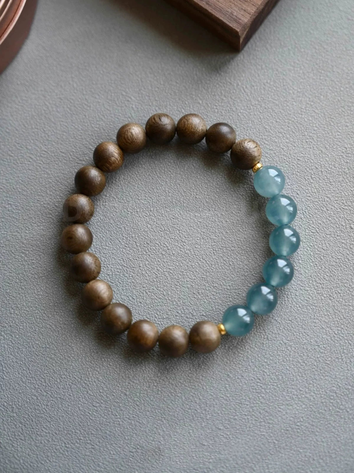 Premium Blue Ice Jadeite & Mysore Old Sandalwood Fortune Bracelet