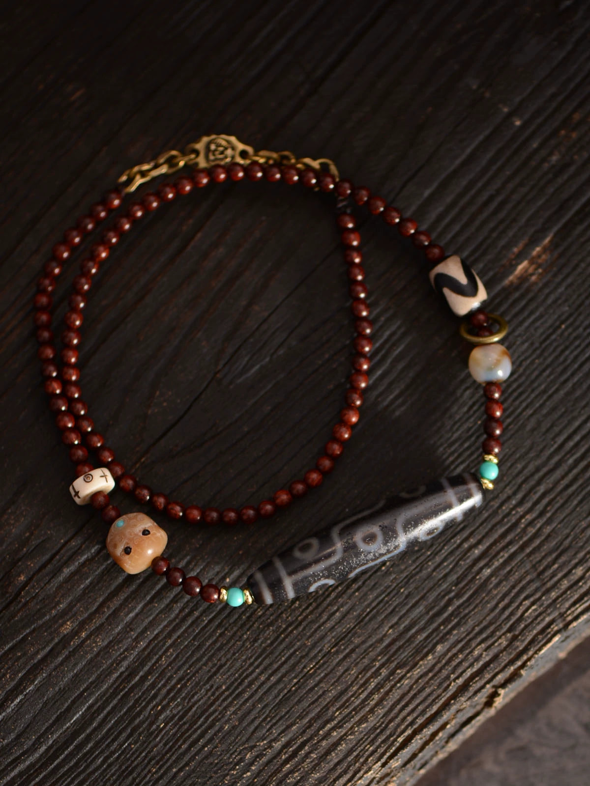 Red Sandalwood Tibetan Dzi Bead Pendant