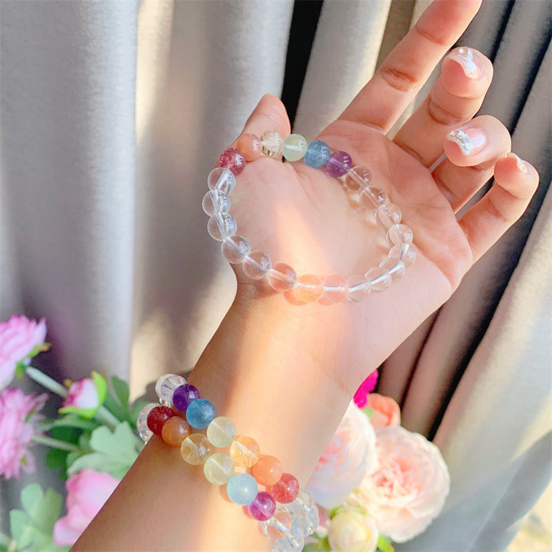 Natural Crystal Bracelet for Girls New Colorful Crystal Gradient Rainbow Bracelet