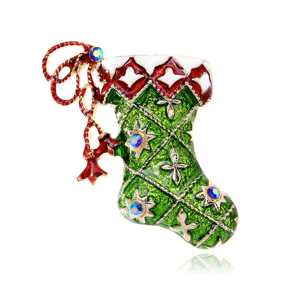 Festive Christmas Stocking Brooch Sparkling Holiday Accessory