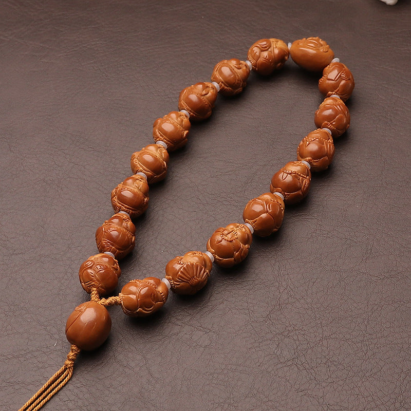 Hand-Carved Natural Olive Pit Maitreya Buddha Bracelet Unisex Bead Bracelet 18*21mm