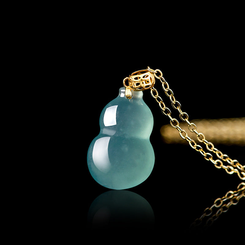 Natural A-Grade Blue Jadeite Gourd Pendant with 18K Gold Setting