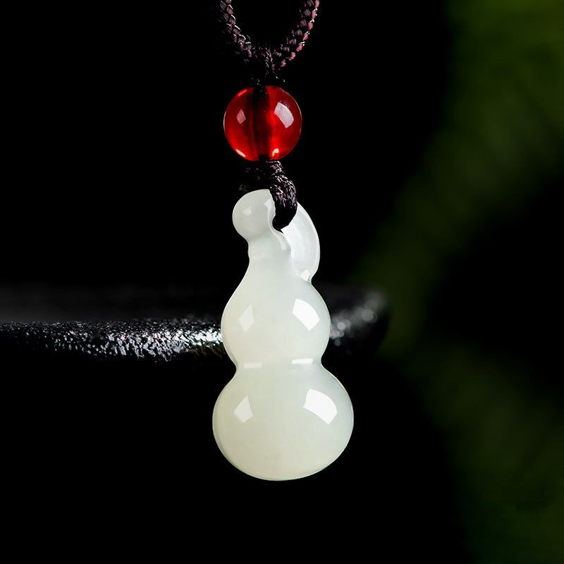 Natural Hetian White Jade Gourd Pendant – Feng Shui Wealth & Blessings Necklace for Men & Women