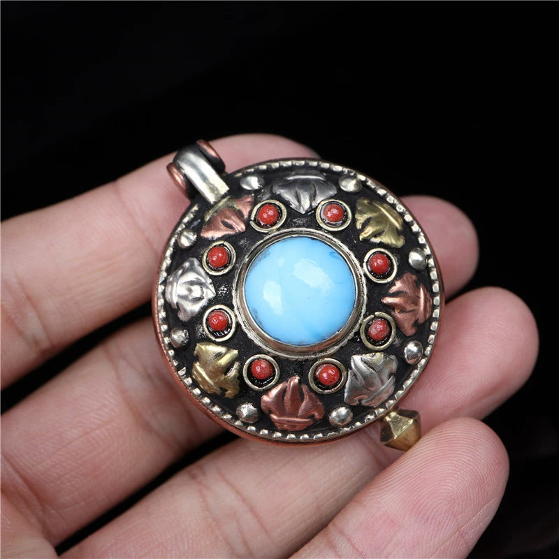 Nepalese Handcrafted Tricolor Copper Gau Box Pendant