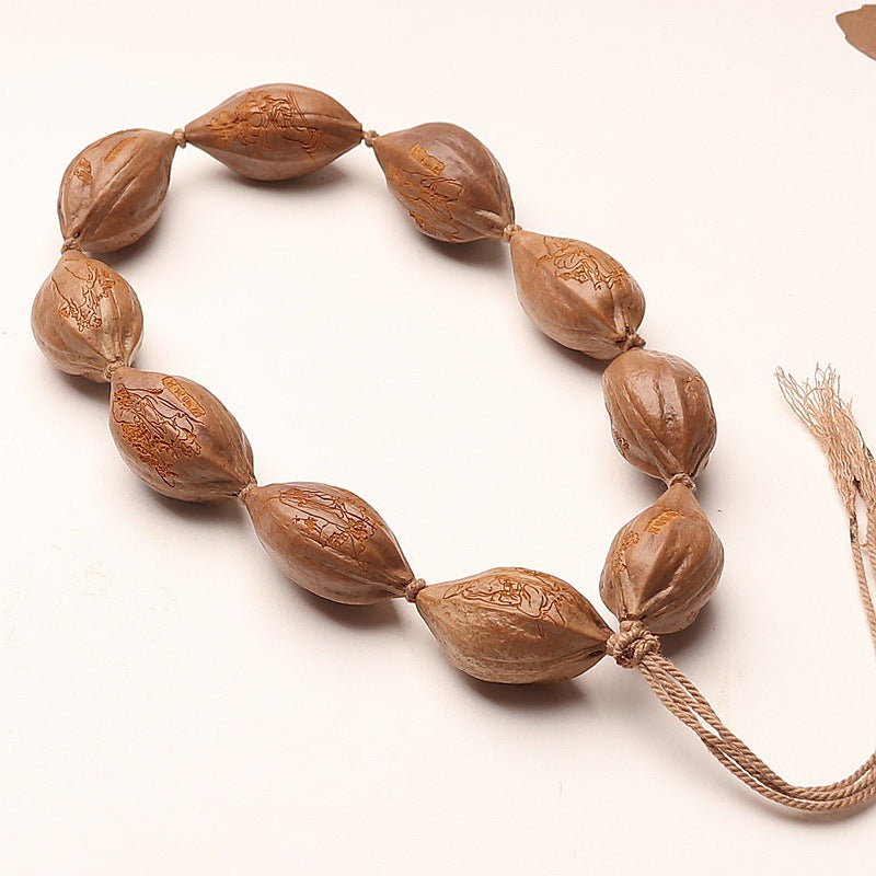 Large Olive Pit Natural Skin Hand-Carved Eighteen Arhats Bracelet