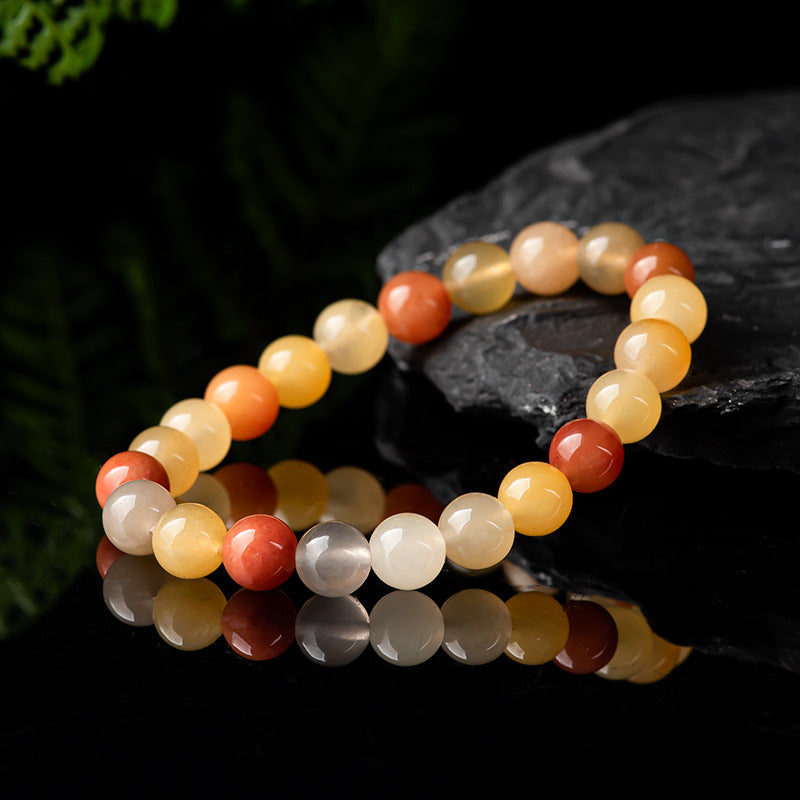 Natural Xinjiang Golden Silk Jade Round Bead Bracelet