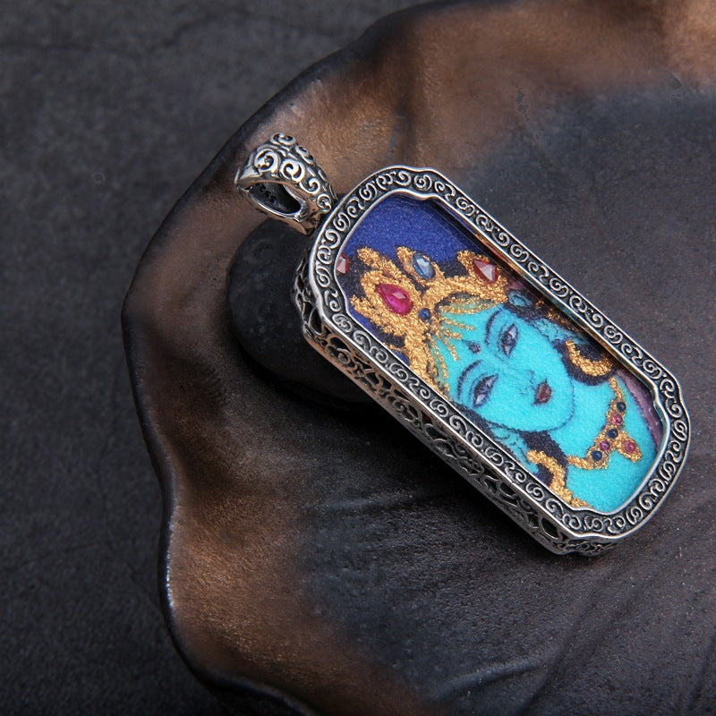 925 Sterling Silver Green Tara Tibetan Pendant