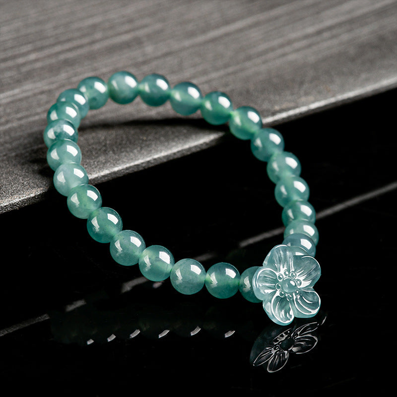 Natural A-Grade Blue Water Jadeite Peach Blossom Bracelet