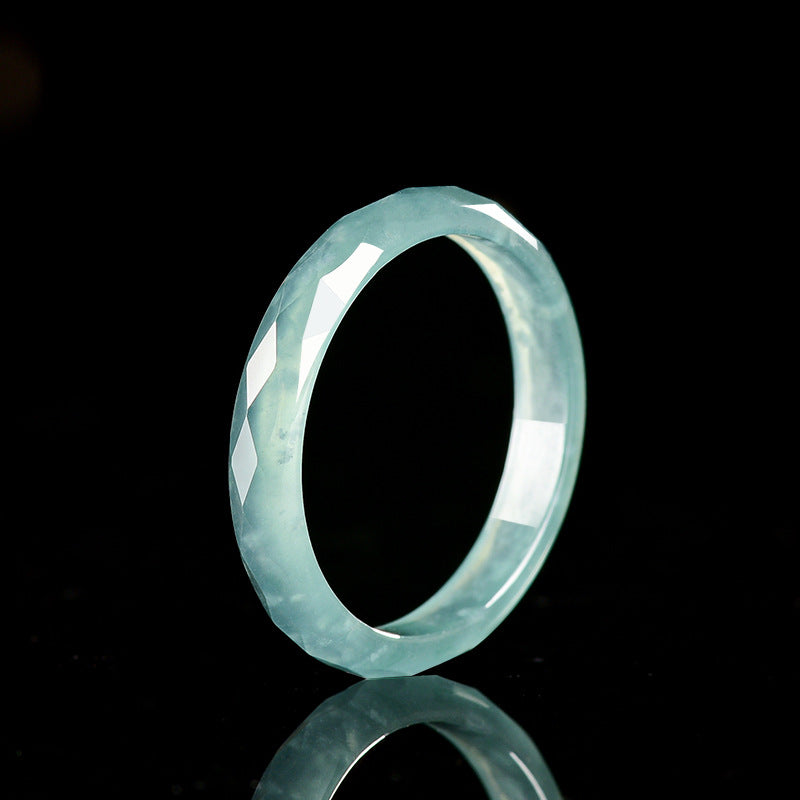 Natural A-Grade Blue Water Jadeite Diamond-Cut Ring – Unisex Couple's Ring, Elegant Design