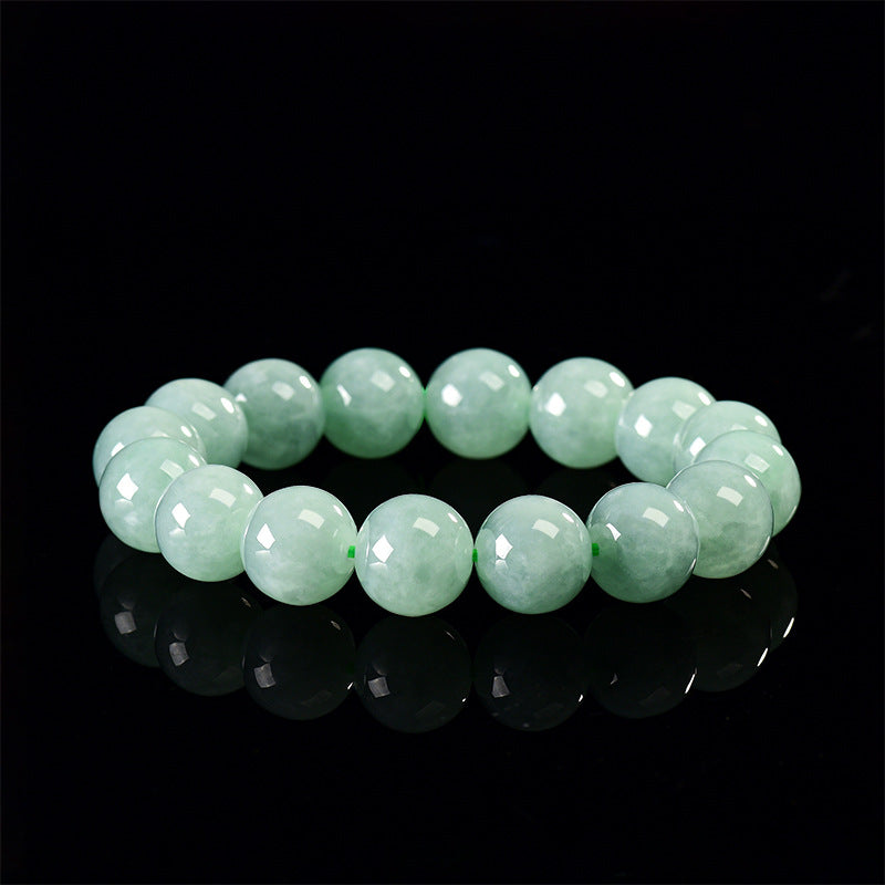 Natural Burmese A-Grade Jadeite Round Bead Bracelet – 13mm Beads, Spiritual Healing & Protection