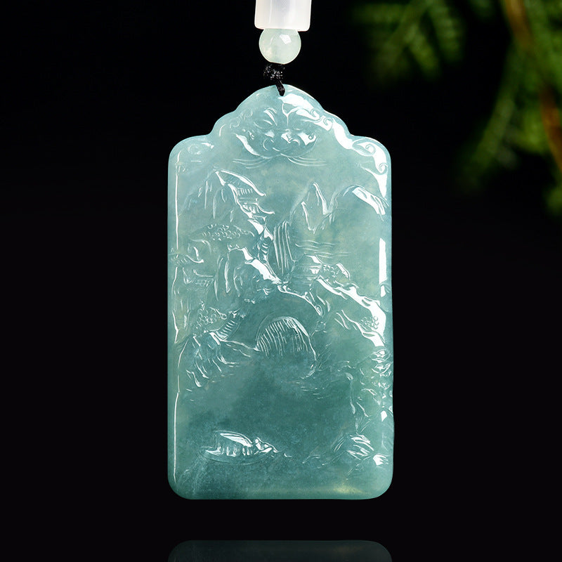 Natural Blue Water Jadeite Guanyin Pendant – A-Grade Jade, Spiritual Protection Talisman