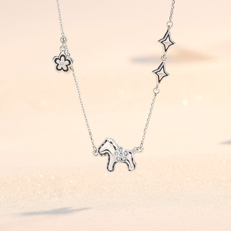 S925 Silver Horse Fortune Set, Necklace & Bracelet for Wealth & Luck Zodiac Jewelry