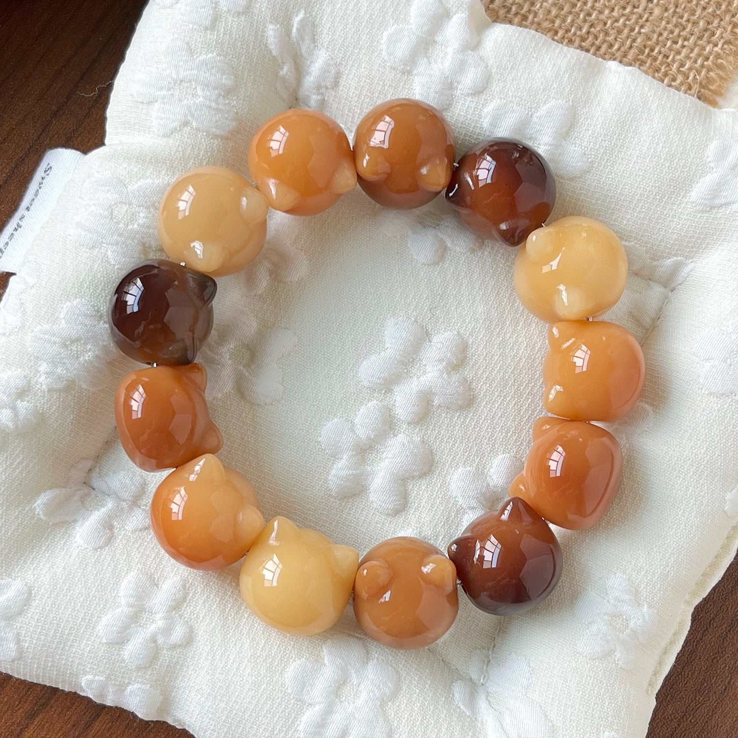 Gradient Weathered Cute Cat Head Bodhi Root Fidget Bracelet