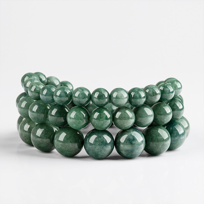 Natural A-Grade Jadeite Deep Bean Green Round Bead Bracelet – Elegant & Timeless