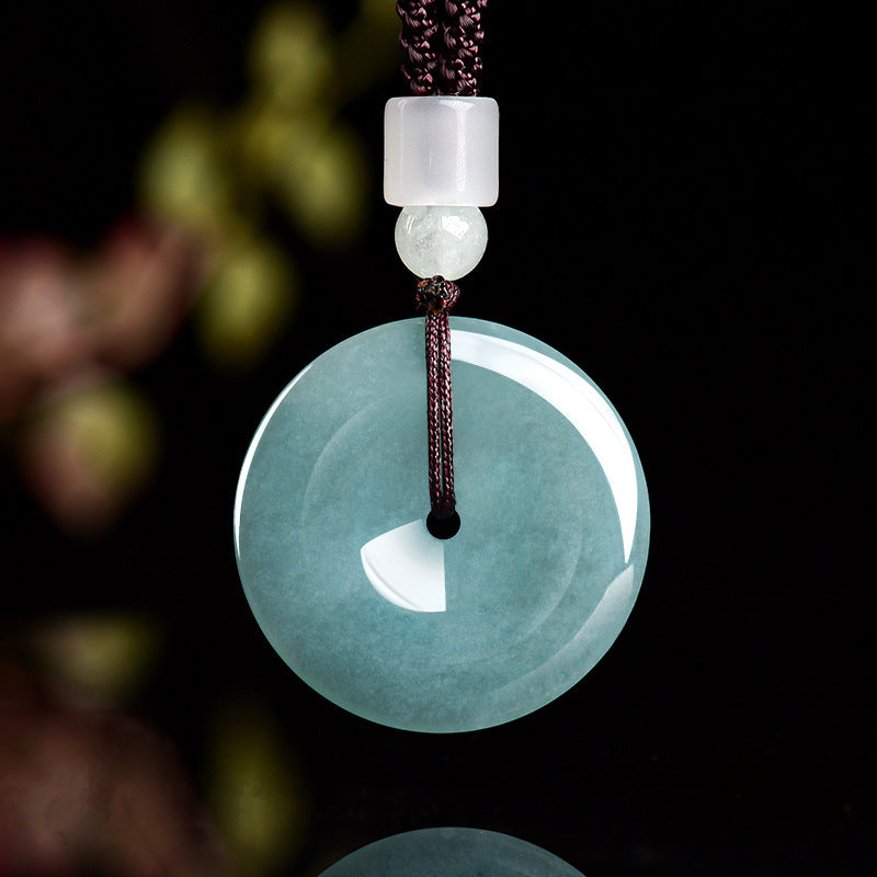 Natural Blue Water Jadeite Peace Amulet Pendant – A-Grade Jade, Spiritual Protection Talisman