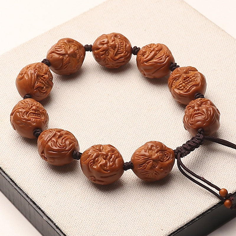 Hand-Carved Olive Pit Fierce Monk Wenwan Bracelet Bead Bracelet 17×19mm