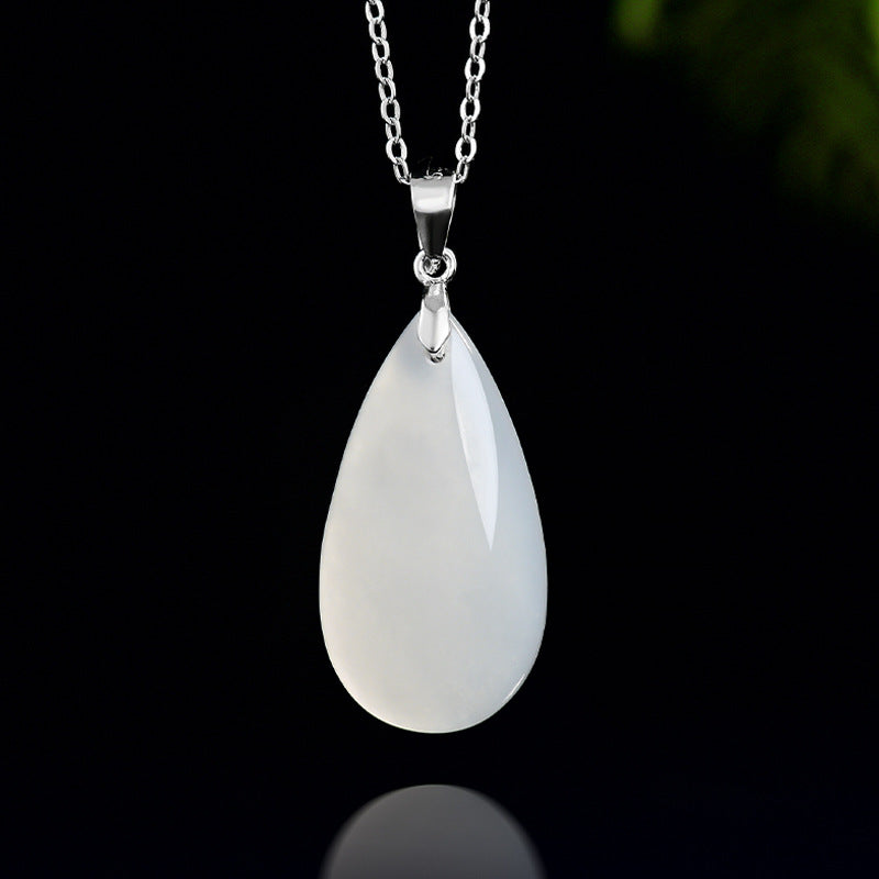 Natural Hetian White Jade Teardrop Pendant – Elegant Minimalist Jade Jewelry for Women