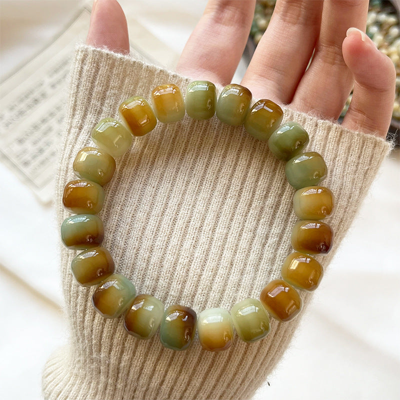 Natural Bodhi Bracelet with Burger-Shaped Beads (Multiple Colors Available)