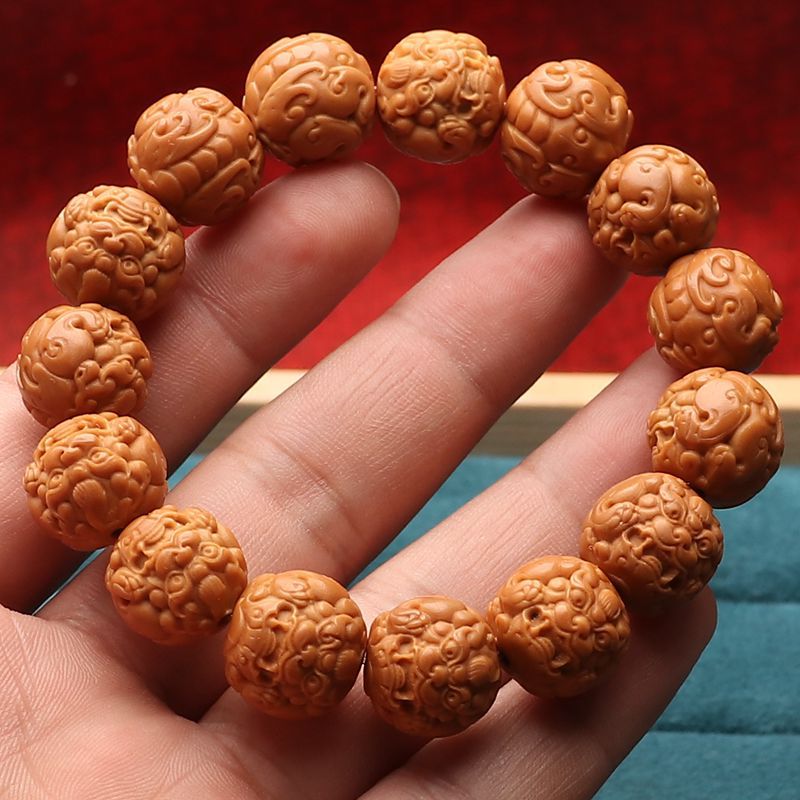 Monkey Head Walnut Pixiu Carved Wealth Attraction Feng Shui Bracelet