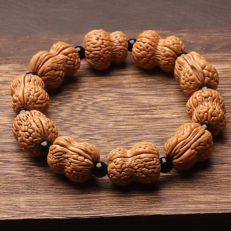 Natural Wild Brain Pattern Peach Pit Gourd Bead Bracelet Traditional Wenwan Bracelet