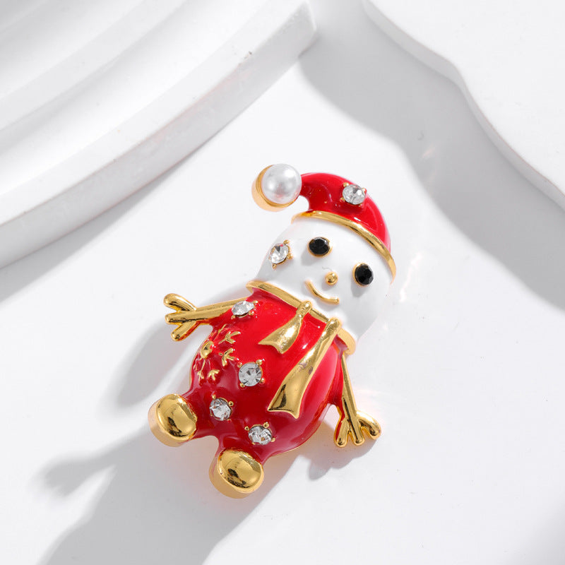 Christmas Diamond Snowman Brooch Pin Holiday Gift for Women