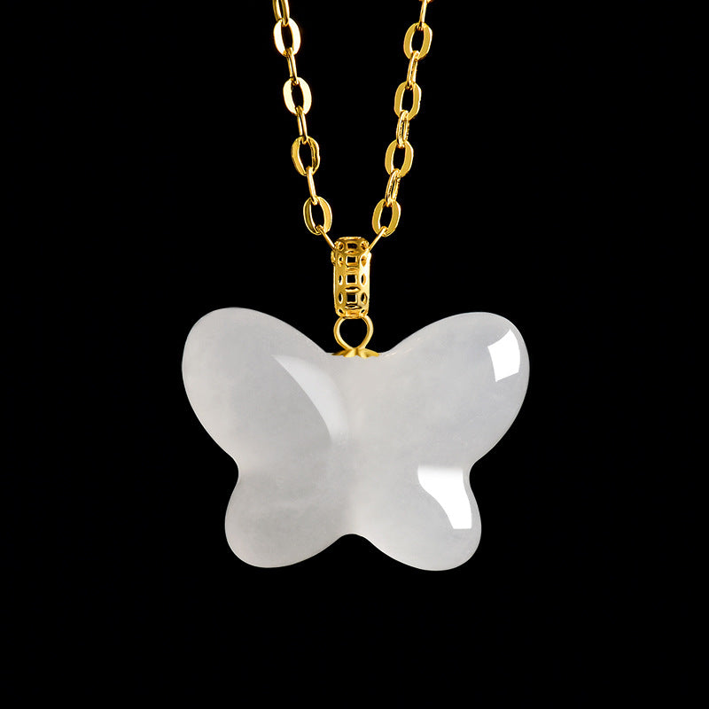 Natural Aged Hetian White Jade Butterfly Harmony Pendant for Women