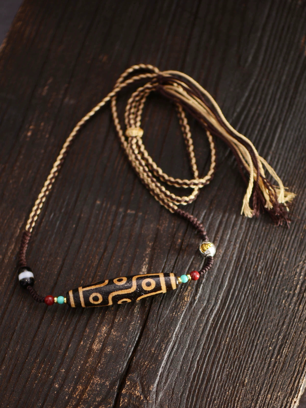 Handwoven Dzi Beads Necklace Tibetan Nine-Eyed Dzi Stone Beads Pendant