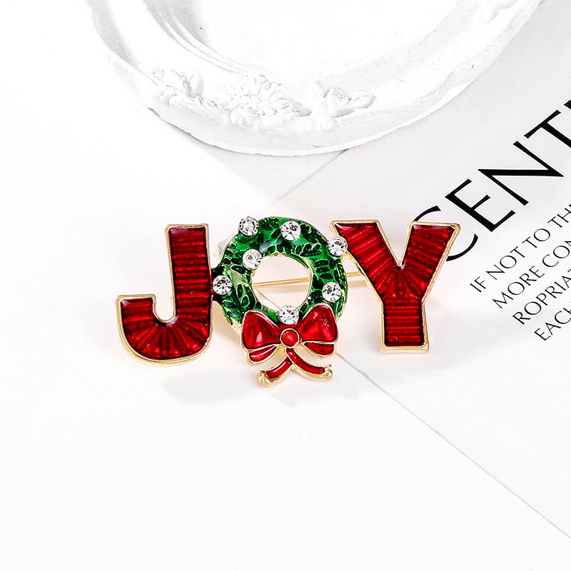 Christmas Bow Brooch with 'JOY' Lettering Festive Enamel Pin