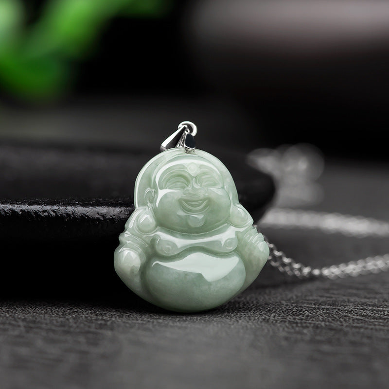 925 Silver Jadeite Little Buddha Pendant – A Grade Myanmar Jade, Lucky Charm