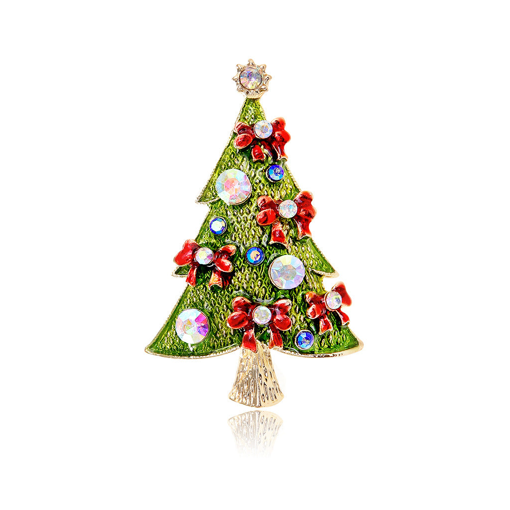 Christmas Tree Brooch Exquisite Holiday Gift with Alloy Rhinestone & Oil Drop Design