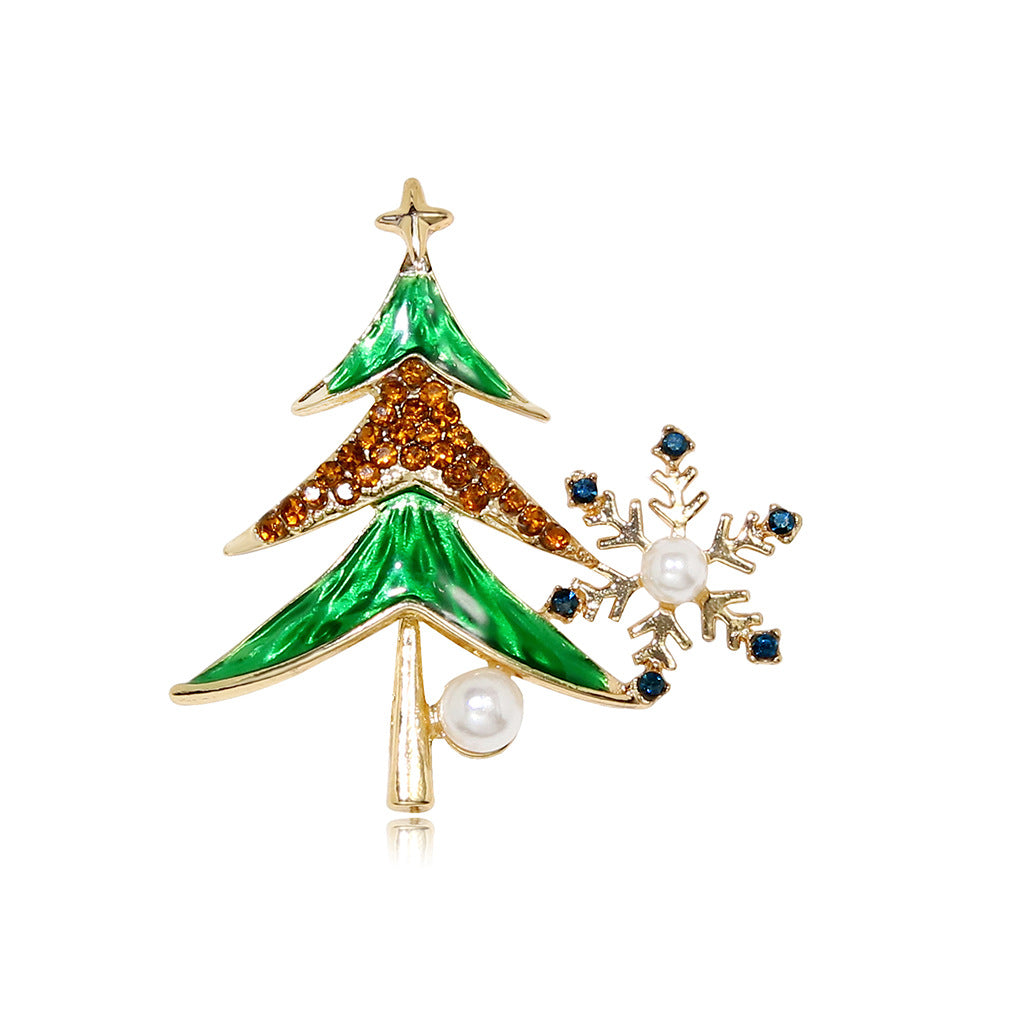 Christmas Tree Brooch Snowflake Brooch with Diamonds Holiday Gift