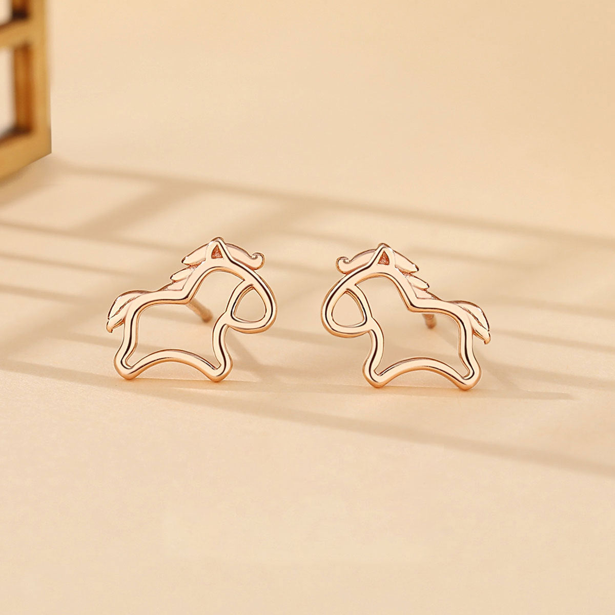Horse Year Good Luck Charm – Women’s S925 Sterling Silver Hollow Horse Stud Earrings