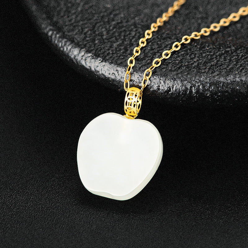 Natural Aged Hetian White Jade Small Apple Pendant for Women