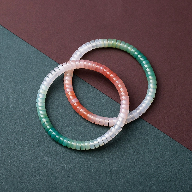 Natural Red Agate & Green Strawberry Quartz Gradient Multi-Gemstone Thin Slice Bracelet